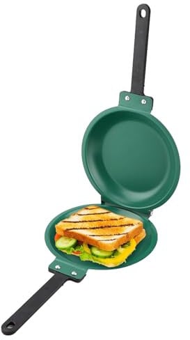 Padella Frittata Doppia - Padella per Pancake - Diametro 26 Cm Acciaio Inox Con Rivestimento Antiaderente Design Pieghevole Padella per Frittata per Frittata Uova Colazione Pancake Pane Tostato