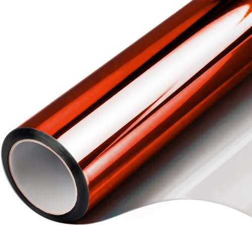 Filmgoo Sichtschutzfolie für Fenster, Einweg-Tagesspiegel-Tönungsbehandlungen, UV-Wärmeregulierung, Vinyl-Aufkleber, Sonnenschutz, Glaspapier, Türabdeckung, reflektierend, Rot / Silber, 90 cm x 180 cm