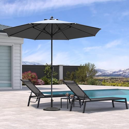 PURPLE LEAF Sonnenschirm 350 cm, Aluminium runder Balkonschirm, mit Kurbel, Gartenschirm für Balkon/Terrasse, Marktschirm, UV-beständig, wasserabweisend, Hellgrau