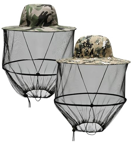 2 Stück Imkerhut mit Schleier, Moskitonetz Sonnenhut Anglerhut Mückenschutz Hut Mückennetz Bienenschutz Moskitonetz Schutz Fischerhut für Männer Frauen Angeln Campen Gartenarbeit Dschungel Wandern
