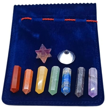 Chakras Lot de 9 pierres naturelles 7 chakras - Baguettes, Merkaba Fluorite, Pyramide Cône Quartz, Guérison Aura, Reiki Set, Décoration, Spirituel - Méditation - Chakra Crystal Set