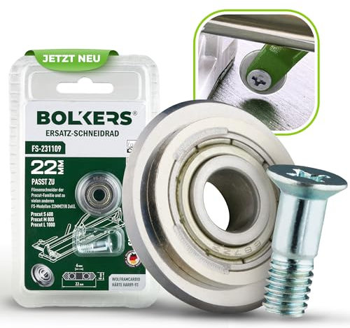 BOLKERS® Serie ProCut – Ruota di ricambio per tagliapiastrelle – 22 × 6 × 6 mm carburo di tungsteno con asta – Ruota di ricambio per tagliapiastrelle – per tagliare piastrelle, vetro, piastrelle