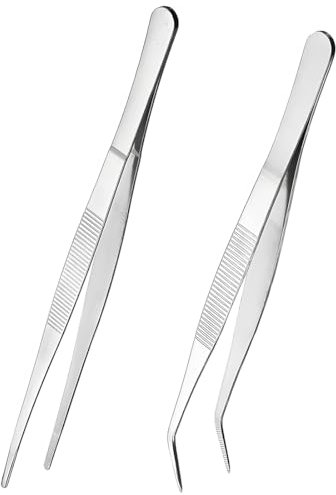 LuLiyLdJ Pince brucelle, Pince Cuisine, Pinces en Acier Inoxydable 14cm Longues Droites/incurvées avec Une extrémité dentelée de précision pour l'aquascaping, Le Jardinage, la Cuisine, 2 pièce