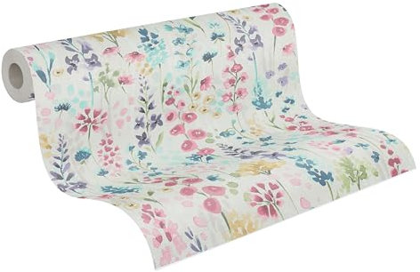 A.S. Création Blumentapete in Bunt, Weiß, Pink, Violett, Grün - hochwertige Vliestapete floral 396061 - Designtapete gemalt auf 10,05m x 0,53m - Made in Germany