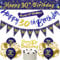 30th Birthday Decorations for Men, Navy Blue Gold, Happy 30th Birthday Banner, Triangle Flag Banner, Confetti Latex Balloons