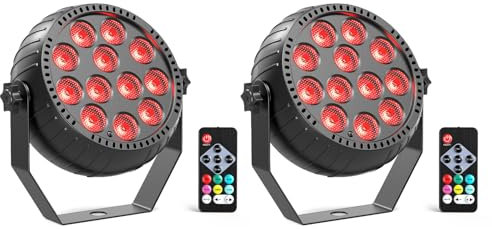 Glowingstage 2PCS Mini RGB Projecteur Par LED Batterie, 12 LED Rechargeables Jeux de Lumiere avec Télécommande et Son Activé, Lumiere de Scène pour Fêtes, DJ, Disco, Bar, Mariage, Halloween, Noël