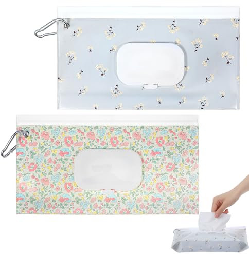 Mabor 2 Pcs Baby Wipes Dispenser, Portable Baby Wipe Holder Refillable Wet Wipes Container Reusable Travel Use, Keeps Wipe Fresh