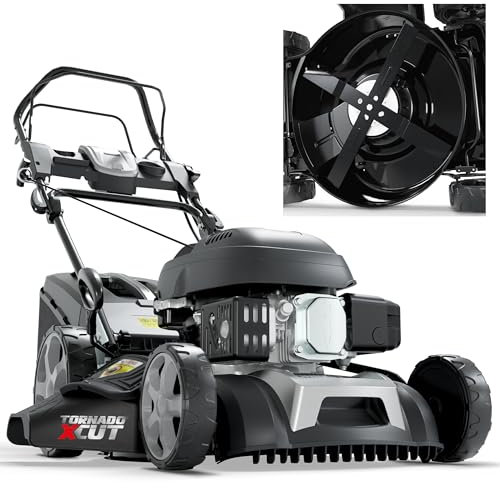 ONBEST 5IN1 Rasenmäher Benzin - Starke 4,9 PS - Mit 4 Klingenschneidsystem & Sograd – 4 Takt Motor – 173 cm³ Hubraum – 46 cm Schnittbreite – 60L Fangkorb – Radantrieb – Mulch Kit – Seitenauswurf