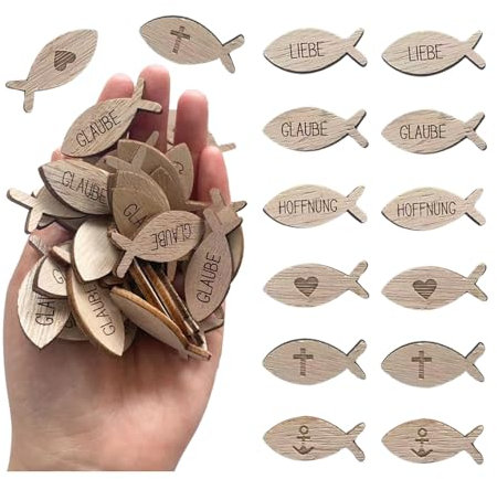 GIDWRIY 100 Pieza Peces de Madera Decoracion Comunión,Adornos para Mesa de Bautizo,Peces Madera Manualidades,Esparcir Decoración para Confirmación,Pece de Artesanía Natural para Casa Boda Cumpleaños