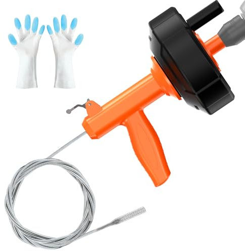 Drain Snake, Drain Auger with Drill Adaptor, 25 Feet Plumbing Snake Auto Feed Flexible Hair Drain Clog Remover for Kitchen, Bathrom and Shower Sink with Gloves
