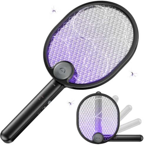 WOCVRYY Elektrische Fliegenklatsche, 4000 V, USB-C, Akku, Schwarz | 1800-mAh-Akku, UV-Licht, Hand- und Automatikmodus, fliegenklatsche elektrisch, faltbar, aufstellbar