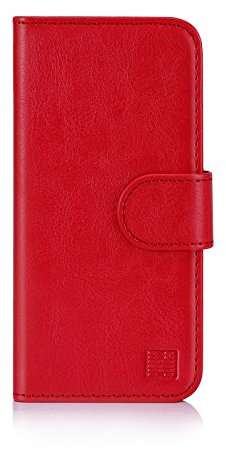 32nd Book Wallet PU Leather Flip Case Cover For Apple iPhone 5, 5S & SE (2016), Design With Card Slot and Magnetic Closure - Red