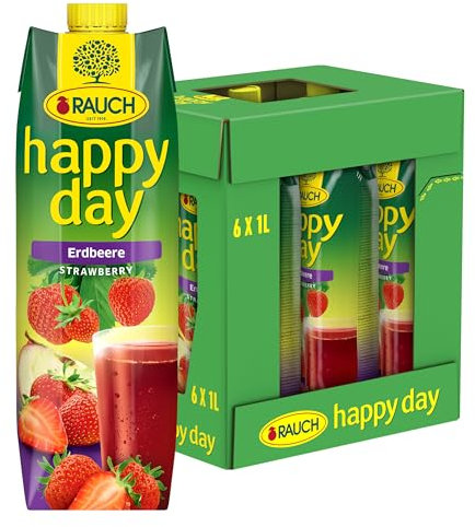 Rauch Happy Day Erdbeere | intensiver Erdbeergeschmack | verfeinert mit Apfel und Zitrone | 6x 1l Tetra Prisma