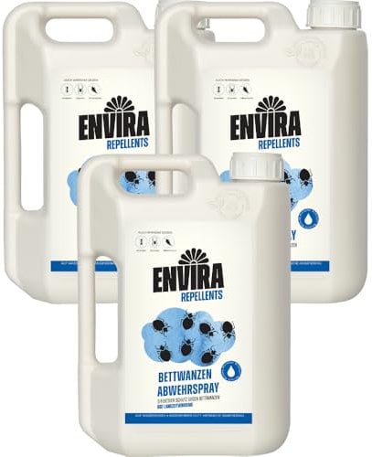 Envira Bettwanzen Abwehrspray 3x 2 Liter + 2L Sprüher - Spray mit Langzeitwirkung gegen Bettwanzen - Mittel gegen Bettwanzen für Wohnung, Hotel, Matratzen & auf Reisen - Bettwanzen loswerden