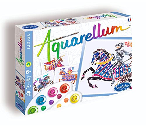 SentoSphère - Aquarellum junior - CHEVALIERS - Kit de peinture magique enfant - Activité créative - 4 tableaux cértis – 5 peintures pour créer des multiples nuances - Dès 6 ans - Made in France -695