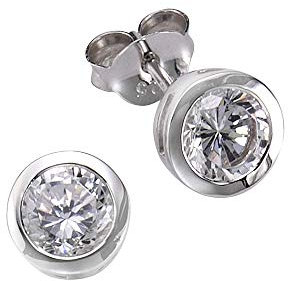 Zeeme Basic Unisex Ohrstecker 925/- Sterling Silber 0,6cm rhodiniert Zirkonia weiß 360221706