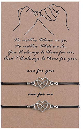 SUNSH 2Pcs Pinky Promise Heart Infinity Armband für Paare Frauen Teen Girl Boy Einstellbar String mit Wunschkarte Liebhaber Beat Freund Familie Ehemann Frau Freund Freundin Freundschaftsgeschenke