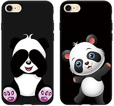 Tveinan Hülle für iPhone SE 2022/8/7/ iPhone SE 2020 Handyhülle, 2 Pack Weiche Silikon Schwarz Schutzhülle für iPhone 8, Slim TPU Bumper Stoßfest Case, Süß Muster Motiv Silikonhülle Cover - Panda