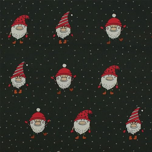 Baumwollstofff Weihnachten, Wichtel, Weihnachtsstoff aus 100% Baumwolle, dunkelgrün (Länge am Stück: ab 50cm / Breite: 147cm)