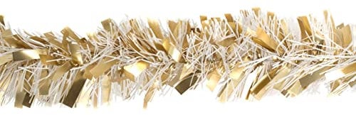 Creativery Weihnachtsgirlande Lametta 8cm x 2m Weihnachtsbaum Baumgirlande Gold weiß
