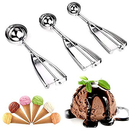 3 Pièces Cuillère à Glace, 3 Spécifications Réutilisable Boules Cuillère à Crème Glacée Cuillères Sphériques en Acier Inoxydable pour Crème, Glacée, Gâteau, Melon, Biscuits