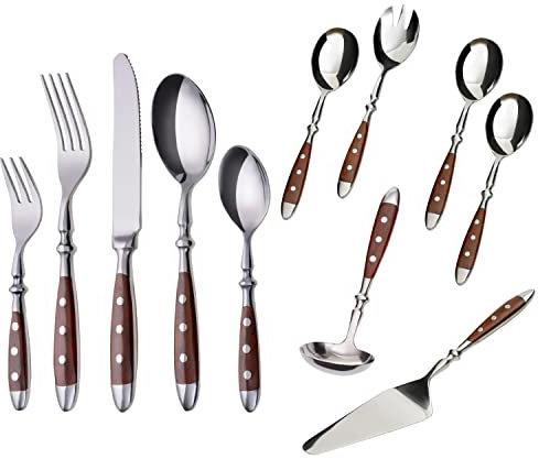 GRÄWE Besteckset, Nürnberg, 66-teilig, 12 Personen, Edelstahl, brauner Griff, rustikal, schwere Qualität, spülmaschinengeeignet, handpoliert