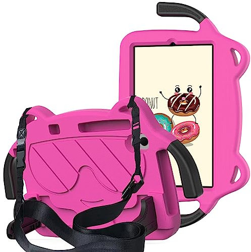 for Lenovo Tab M10 Plus 3rd Gen 10.6 Inch TB-125FU/128FU/128XU Kids Case,Lightweight EVA+PC Kid Friendly Shockproof Stand Protective Case, with Handle + Shoulder Strap(Rose Red)