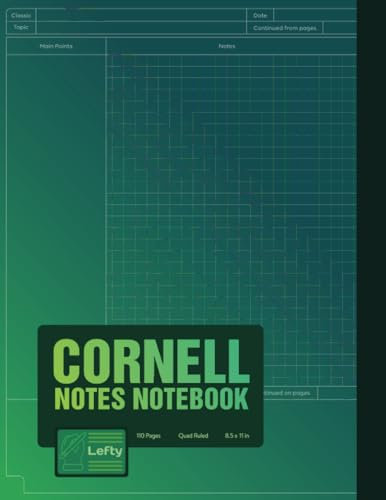 Cornell Notes Notebook for Lefty: Spine on the right/ Note taking system for lefty student / 8.5 x 11 Inches/ Graph Paper Quad Grid.