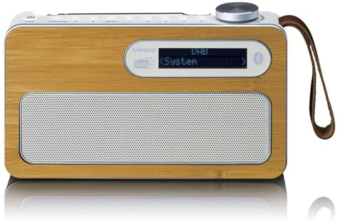 Lenco PDR-040EF DAB+ Radio tragbar mit Bluetooth, UKW, Kopfhöreranschluss, Wecker, 20 Speicherplätze, 16h Akku, Bambus-Design, nachhaltig, mit Uhr, für unterwegs & zuhause
