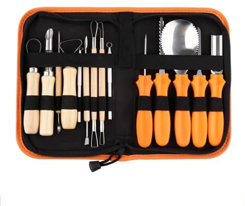 15 Stück Kürbis Schnitzen Set DIY Halloween Dekoration Edelstahl Halloween Kürbis Schnitzwerkzeuge Kürbis Schnitzmesser Set Mit Tragetasche Für Kinder Und Familie,C