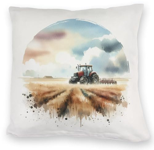 speecheese Traktor auf dem Feld Kuschelkissen Landwirtschaftliches Acker-Motiv Landmaschine beim Ernten Bodenbearbeitung Agrar-Bauernhofgerät Design