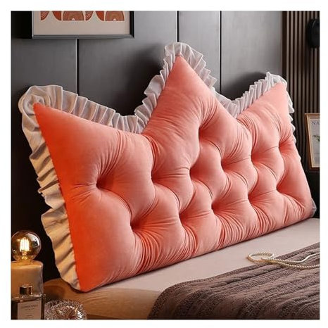 Yahbrra Headboard Large Back Cushion Comfortable Reading Cushion and Backrest In Bed, 2 In 1 Backrest and Head Cushion, Long Cushion for Couch, Wall and Day Bed(Crystal velvet-pink,90 * 55cm)