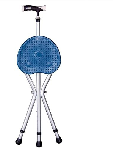 YQZQXWA Gehstock mit Sitz, Klappsitz-Kombination, tragbarer Hocker, praktischer Klappsitz mit Krücke, höhenverstellbarer Sitz mit 3 Beinen, Aluminium-Gehstock für ältere Menschen, Geschenk für ältere