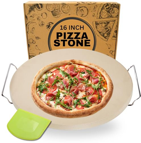 16 inch Round Pizza Stones for Oven - Large Pizza Stone for Grill with Handles- 16 Oven Baking Stone for Bread - Gifts for Food Lovers
