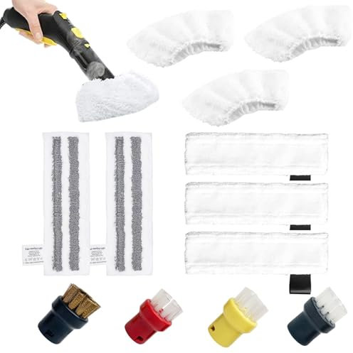 12 Stück für Kärcher Dampfreiniger Zubehör Easyfix SC1 SC2 SC3 SC4 SC5, Mikrofaser-Tuchset für Bodendüse Wischtücher Überzügen Handdüse Rundbürsten, Dampfreiniger Ersatzteile