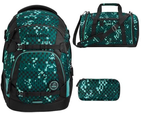 coocazoo MATE Schulrucksack-Set 3tlg inkl. Sporttasche und Schlamperbox (Pixel Blox)