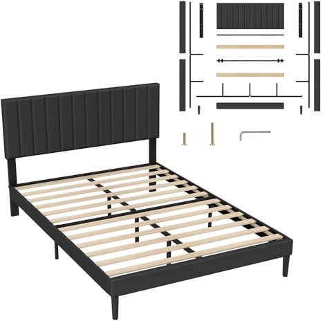UISEBRT Cama tapizada de 140 x 200 cm – Marco de cama con botones – Estructura de cama con cabecero tapizado de terciopelo tapizado – Soporte de listones de madera, cama doble para adultos, diseño