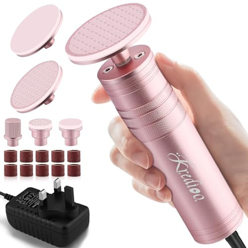 Kredioo Electric Foot File, Callus Hand Skin Remover, Powerful Manicure Pedicure Grinder for Cracked Heels, Corns, Dead Hard Dry Skin, with 4 Nano Glass Grinding Head, UK Plug, Rose Purple