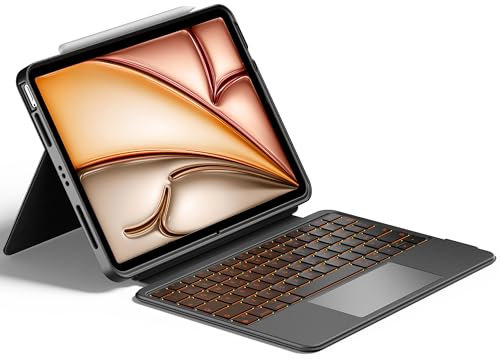 HOU Custodia con Tastiera per iPad Air 13 (M3/M2) 2025, Custodia Magnetica Staccabile con Tastiera per iPad Pro 13 M4 e 12.9 (6ª/5ª/4ª/3ª Gen), con Touchpad, Retroilluminazione - Nero