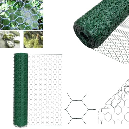 Maschendrahtzaun Sechseckgeflecht 100cm x 25m,Verzinkt & Grün PVC-beschichtet,Gartenzaun, Hasendraht, Kaninchendraht,25mm Maschen, 0.7mm Drahtstärke,Korrosionsbeständig, Nagetiersicher
