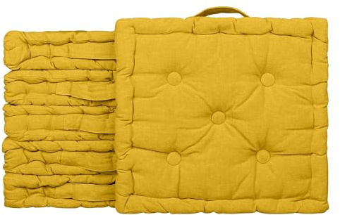 IlGruppone 6 Pezzi Cuscini Sedia Quadrati Alti Mattonella Trapuntati Cuscino da Pavimento con Maniglia 40x40 Cm Altezza 6 Cm Cuscino Spesso Cucina Interno Esterno Coprisedia - Senape