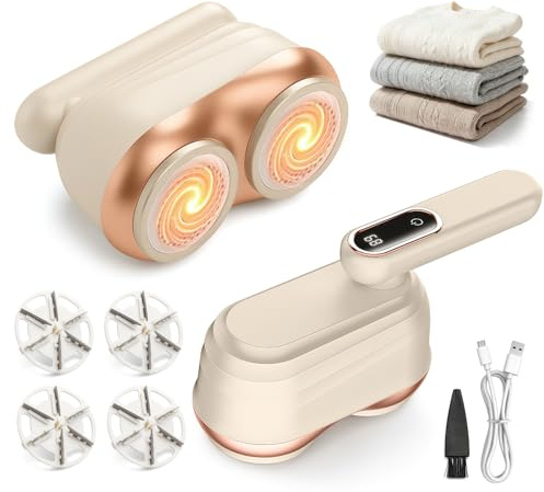 RoserRose Leva Pelucchi Elettronico 2-in-1 Doppia Testa con Manico Piegevole - Levapelucchi Professionale per Tutti i Tipi di Tessuto, Rimuovi Pelucchi da Maglioni (Beige)