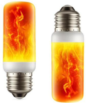 Flammen Glühbirne E26/E27 LED Leuchtmittel mit Flackernde Licht Effekt, 3W, 4 Beleuchtungsmodi, Flackerlicht für Halloween Haus Garten Bar Party Hochzeit Restaurant Valentinstag Deko (2 pcs mini)