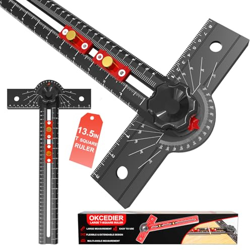 34cm T Lineal Streichmaß für Holzarbeiten Anschlagwinkel 15-165° Heimwerken | Winkelmesser Präzisions-Bohrloch-Positionsfinder, Aluminium Zimmermannswinkel für Tischlerei, Architektur, Trockenbau,Basteln