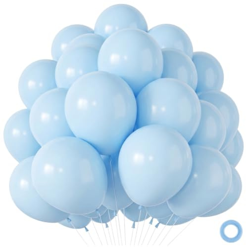Luftballons Blau 100 Stück, blaue luftballon Hellblau Geburtstag, Latex Helium Macaronblaue Babyblaue Pastellblaue Ballons Party Deko für Geburtstagsdeko Hochzeiten Baby Party Kommunion Junge, 12 Zoll