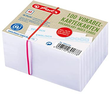 Herlitz Vokabel-Karteikarten A8, liniert, Weiß, Blauer Engel, 100 Stück, speziell für Vokabeln, 50041152