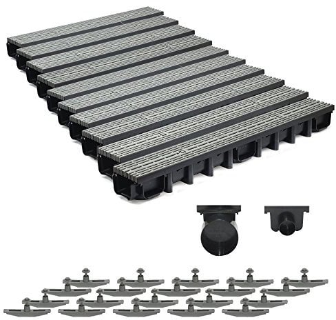 10m Entwässerungsrinne für modulares System A15 98mm, komplett Stegrost Kunststoff, Grau Line