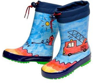 MAXIMO Kinder Gummistiefel Feuerwehr navy/hellblau/koralle 26