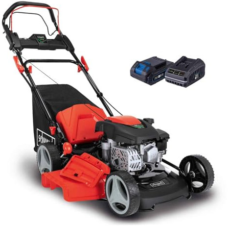 Scheppach Tondeuse à Gazon Thermique MS150-46E | Autotractée avec démarrage électrique | Moteur 4T | Largeur de Coupe 46cm | Panier 55L | Fonction Mulching & Raccord Rapide de Lavage