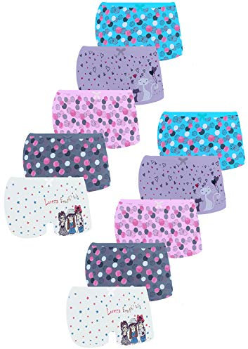 LOREZA ® 10er Pack Mädchen Pantys Boxershorts Unterwäsche aus Baumwolle (128/134, Modell 6)